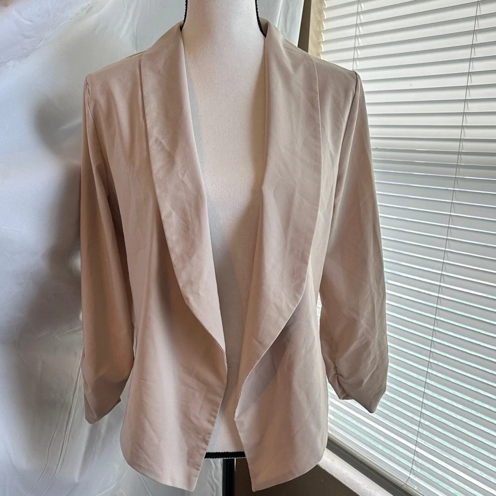 Womens Light Beige Open Front Draped Blazer - Picture 1 of 4